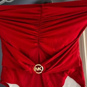 Michael Kors Vibrant Red Swimsuit with Gold Accent